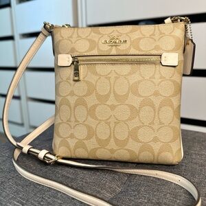 Coach Designer CF340 Mini Rowan File Crossbody Khaki Signature Canvas